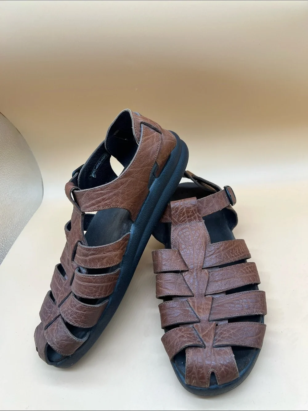 Mephisto Brown Leather Fisherman Sandals Men’s EU 44 US 10.5-11 Made in Portugal